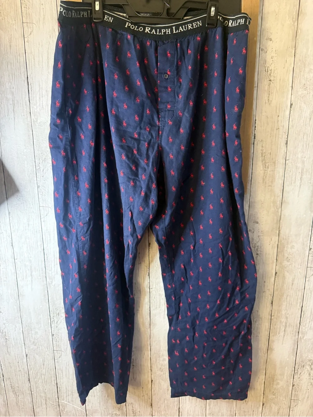 Polo Ralph Lauren Mens Pajama Pants Navy Blue Red Pony Logo Cotton Large L